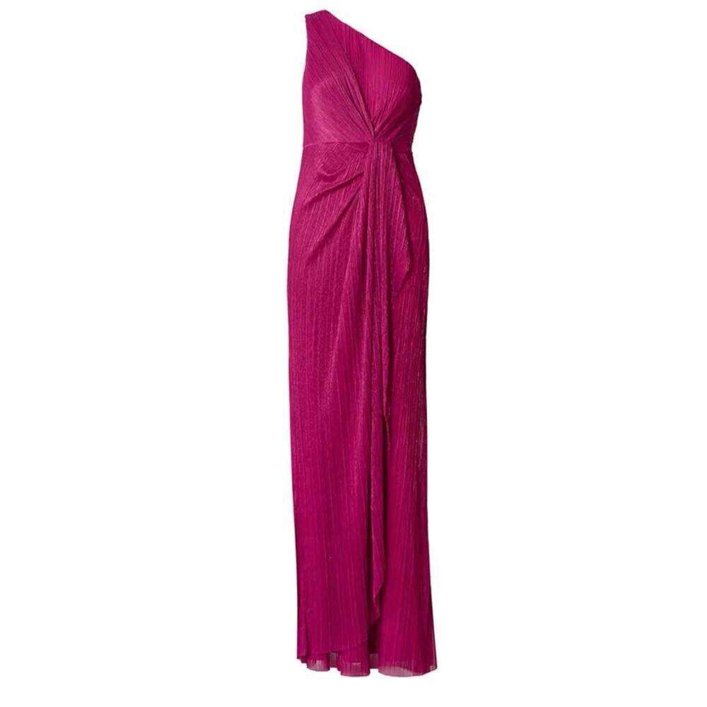 Adrianna Papell Women's Stardust Pleated Draped Gown Size US 6 Magenta